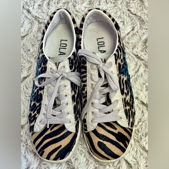 Lola Cruz Animal Print Designer Sneakers Art To Wear Mixed Media Size 6.5